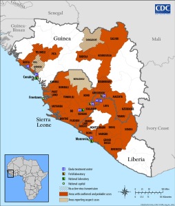 Map of Ebola in West Africa